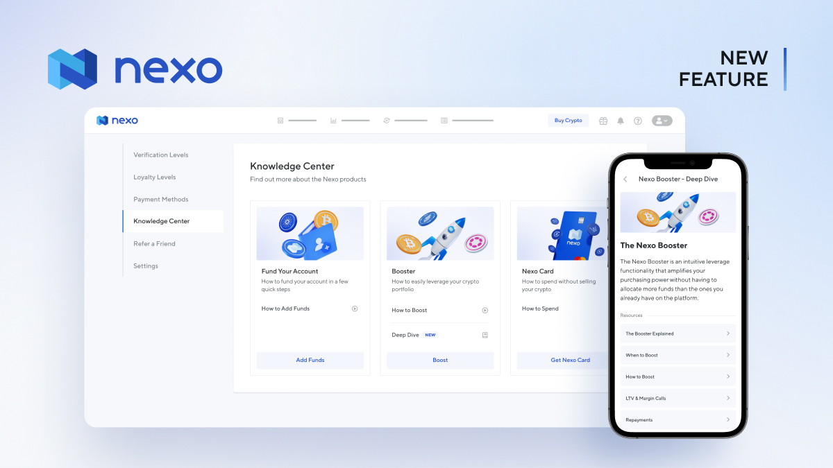 Start learning with our Knowledge Center • Nexo