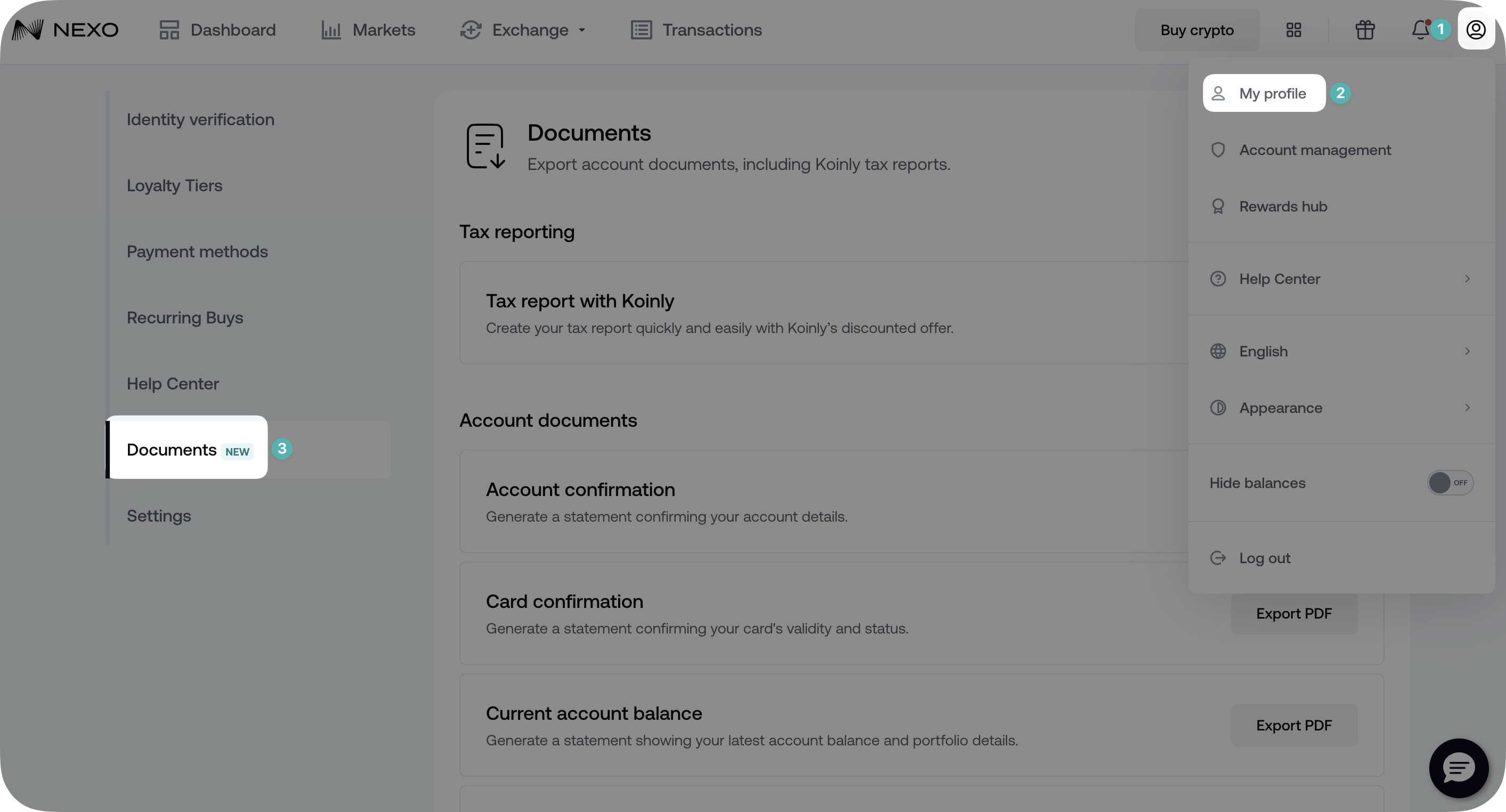 How to download account statements on Nexo and create a tax report via ...
