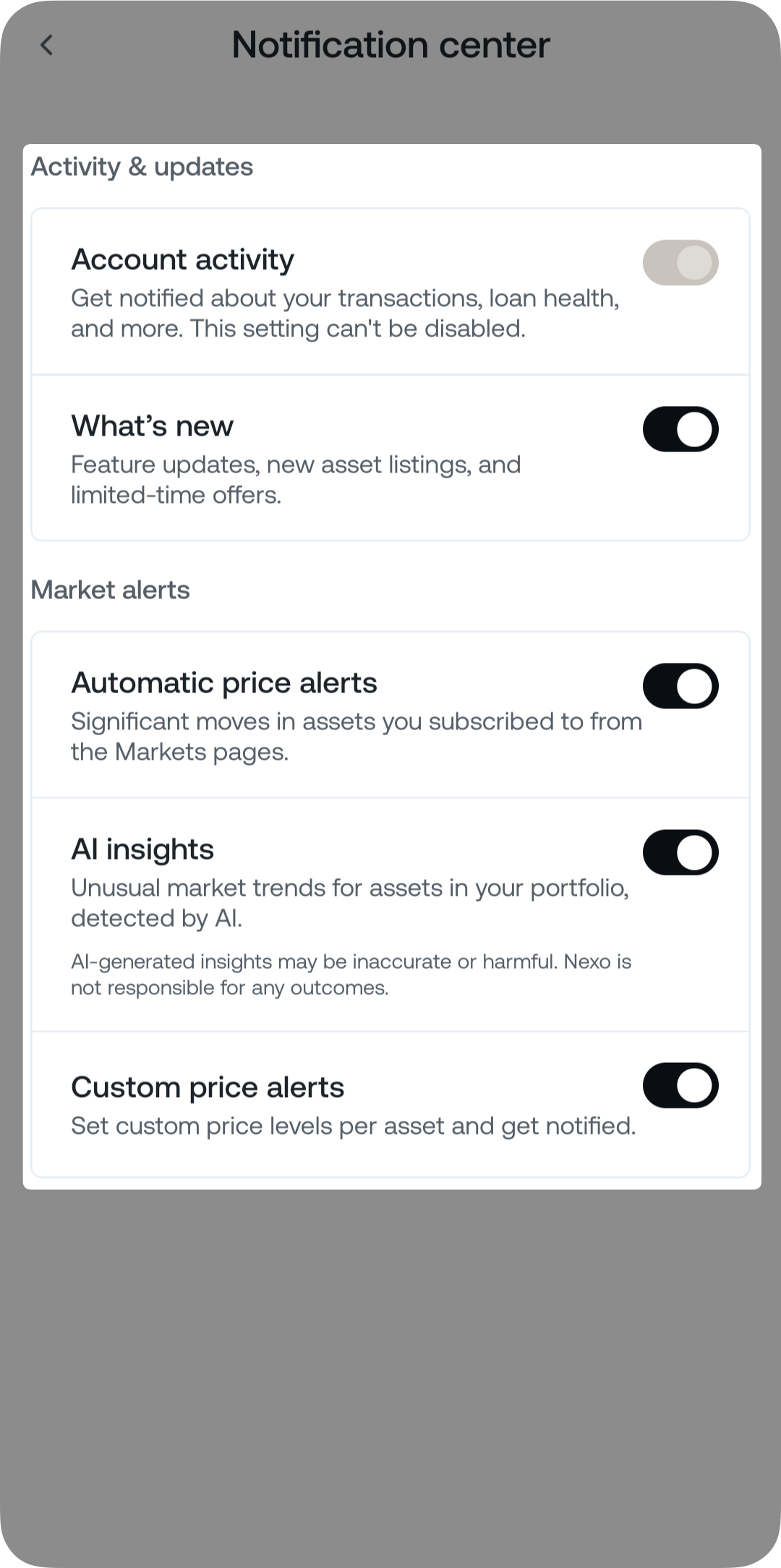 How do I manage my notifications • Nexo