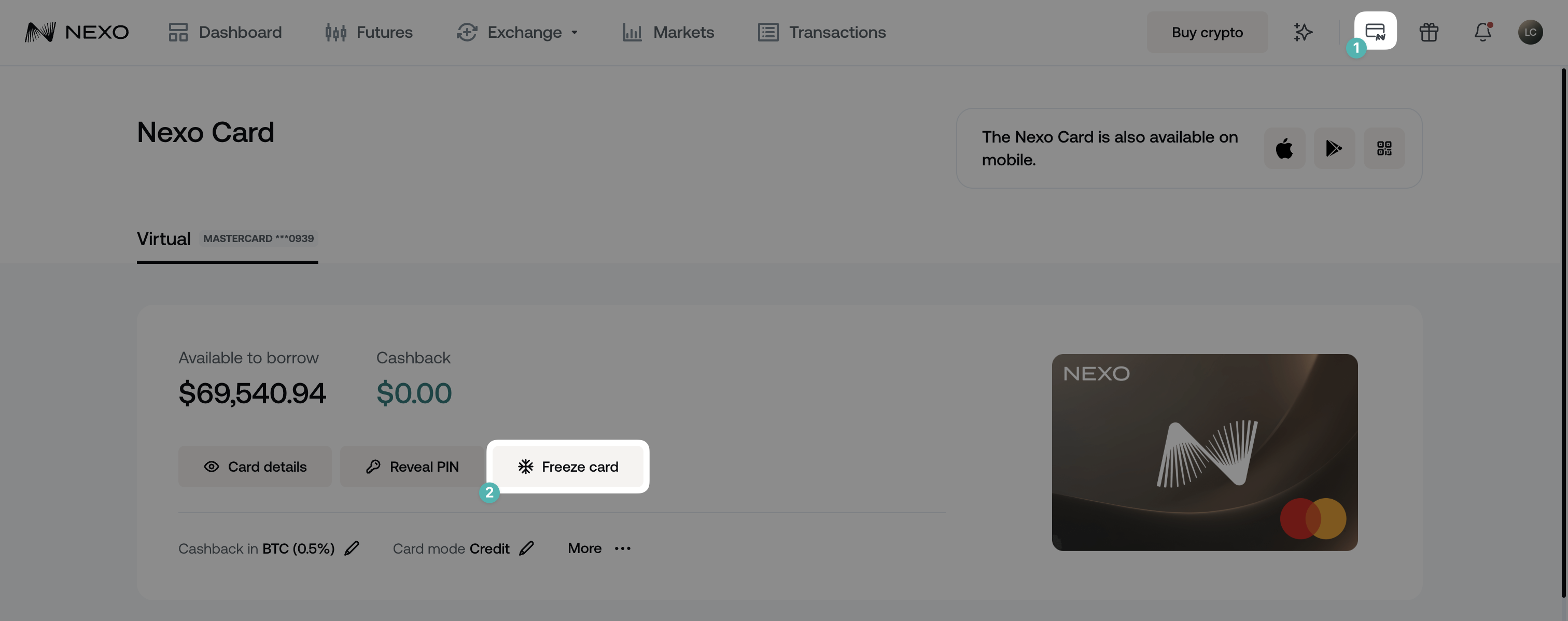 How can I freeze/unfreeze my Nexo Card • Nexo