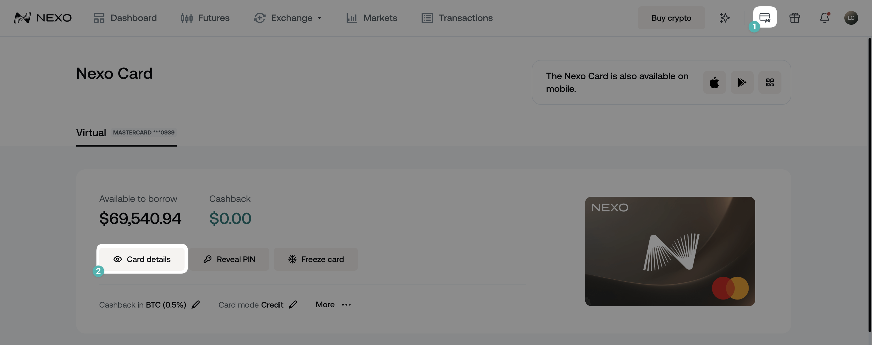 Where can I see the card details of my Nexo Card • Nexo