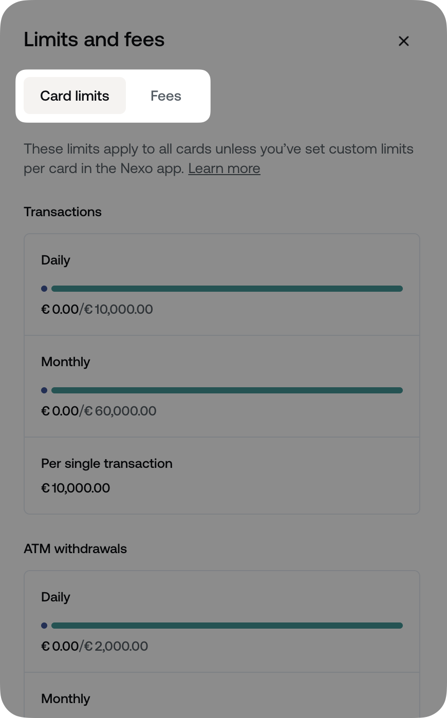 What are the limits and fees of the Nexo Card • Nexo