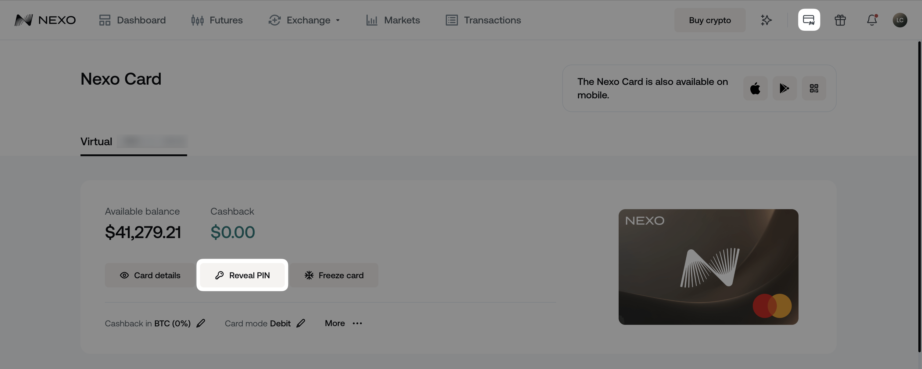 Where can I see the PIN code of my Nexo Card • Nexo