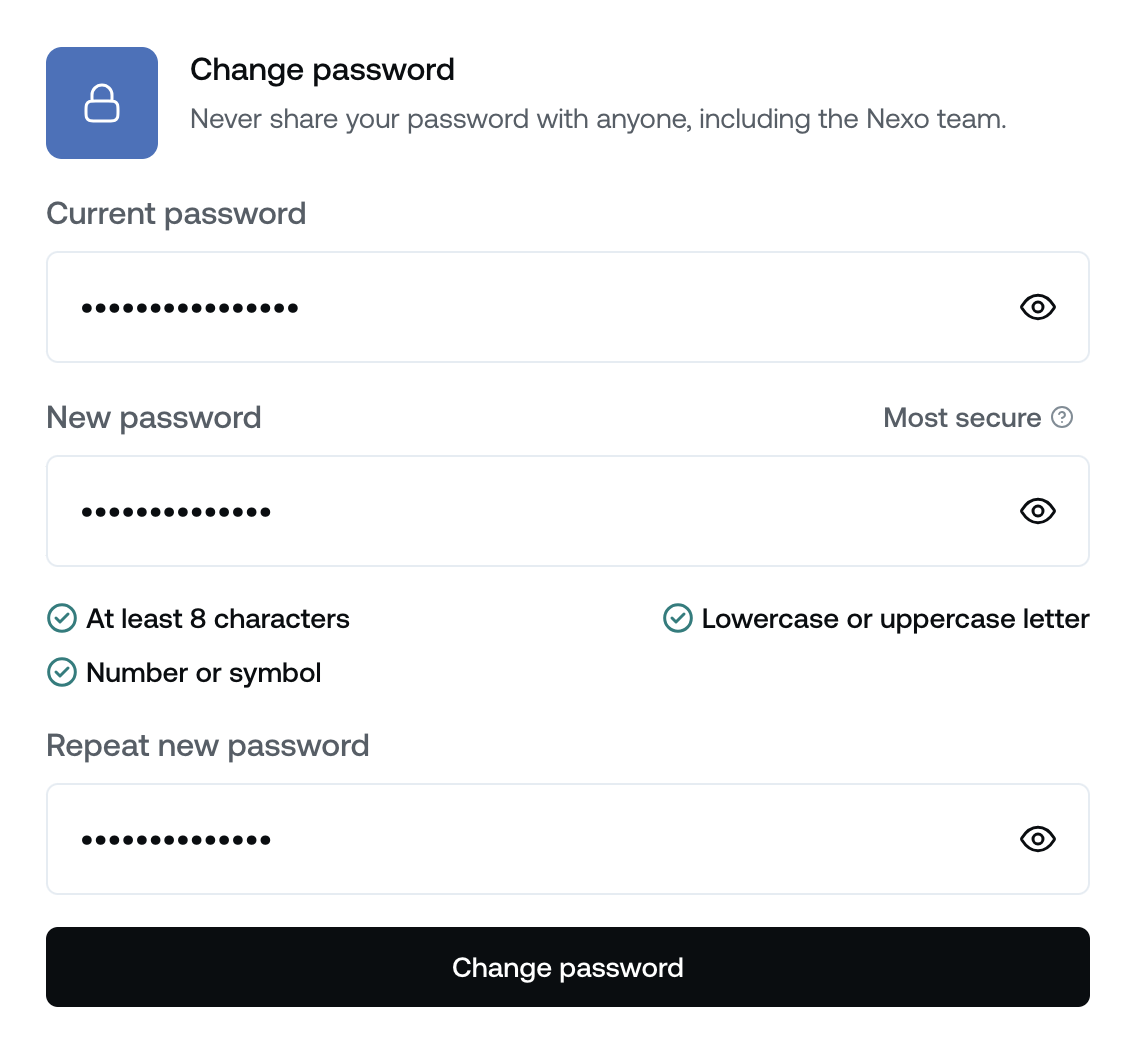 How do I reset/change my password • Nexo
