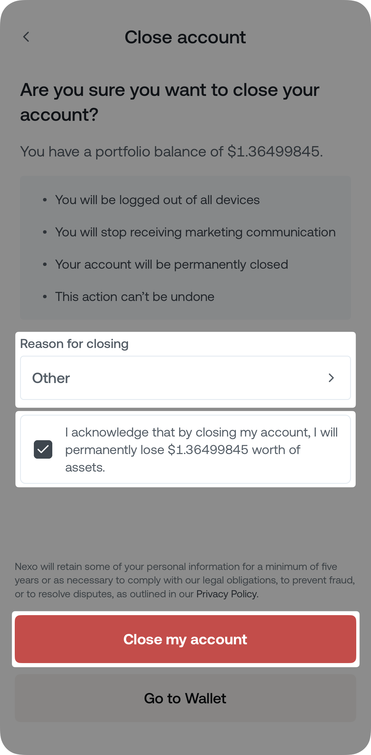 How do I close my account • Nexo