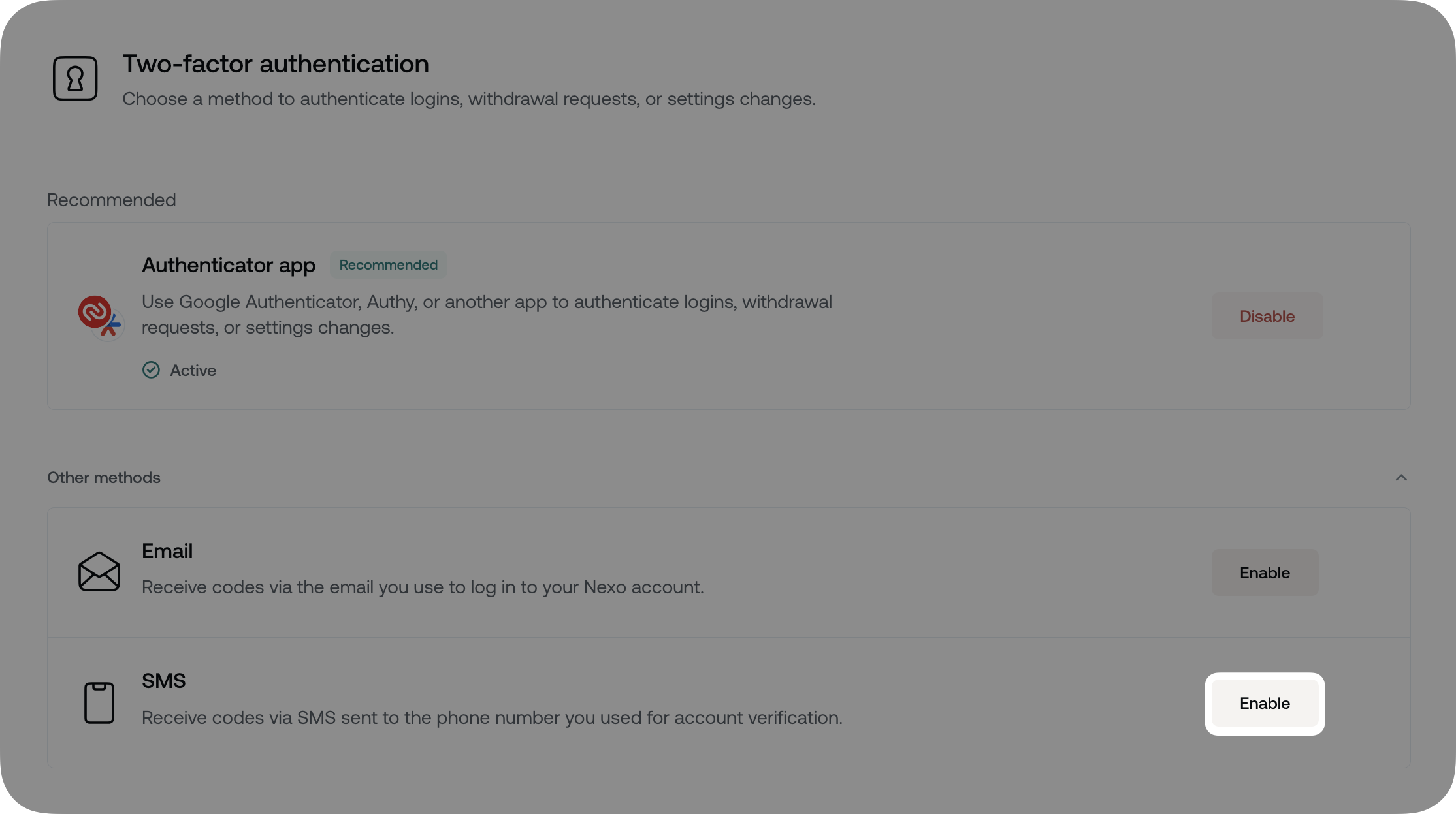 How to set up and manage Two-Factor Authentication • Nexo