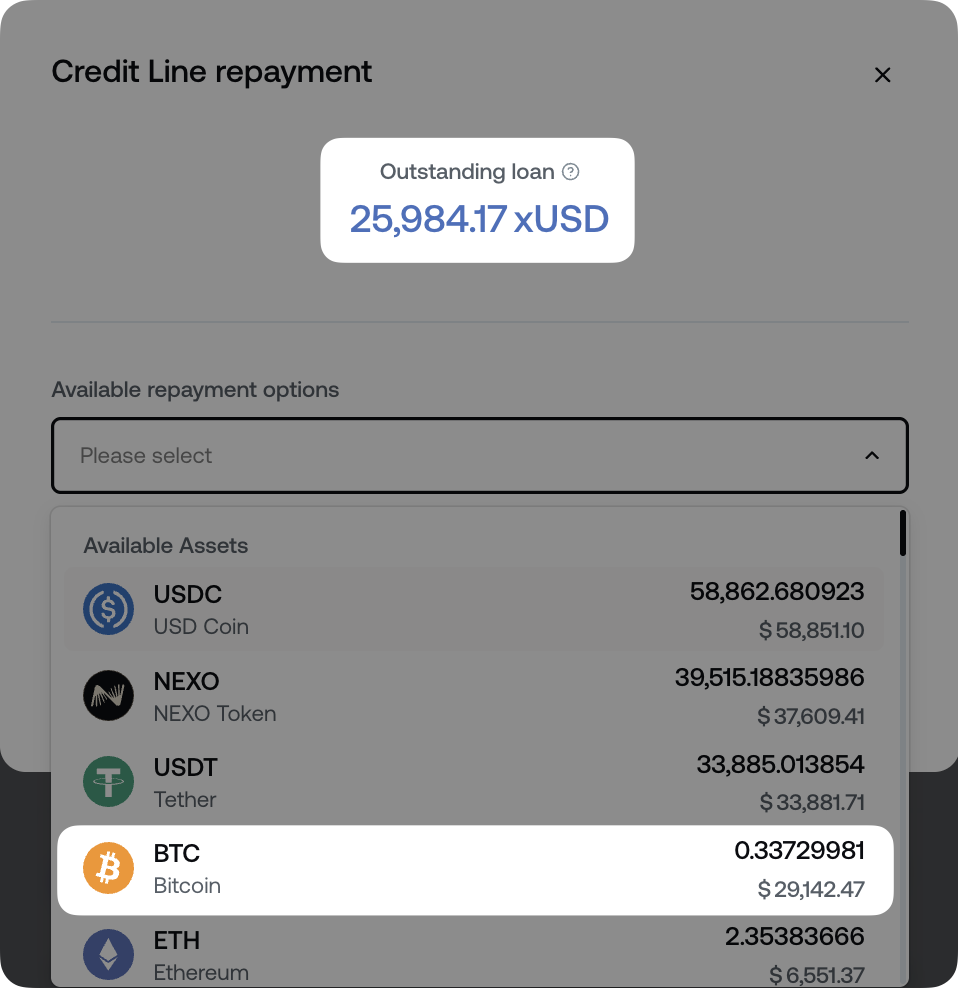 Loan repayments & Automatic loan repayments • Nexo