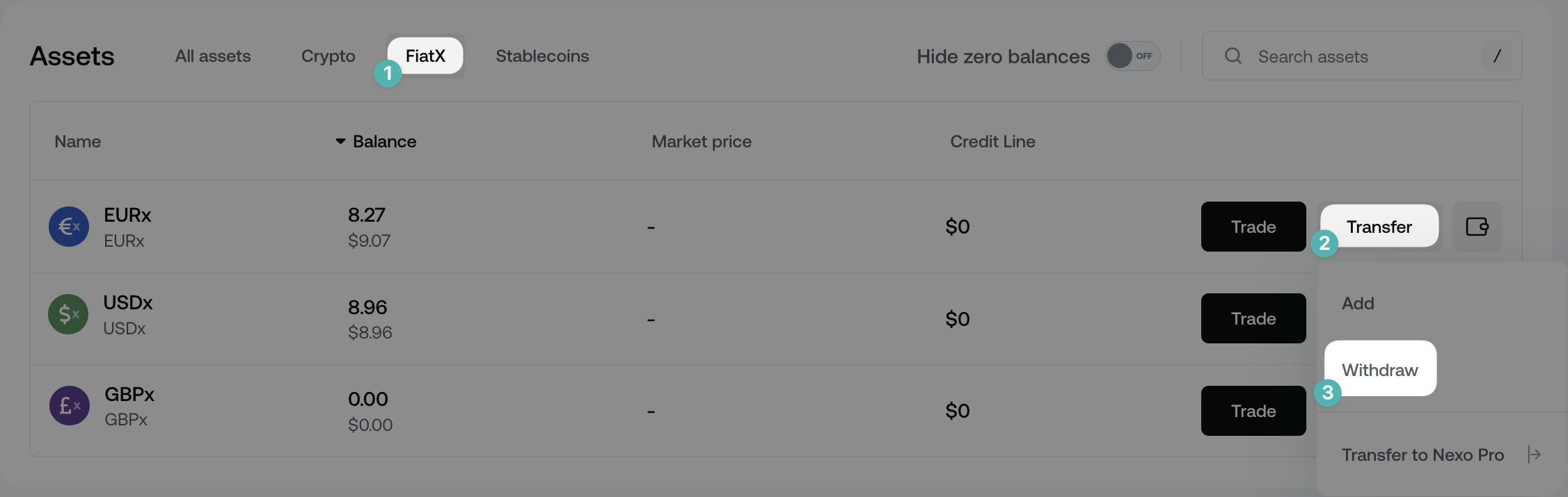 How do I withdraw EURx, GBPx, and USDx from my Nexo account • Nexo