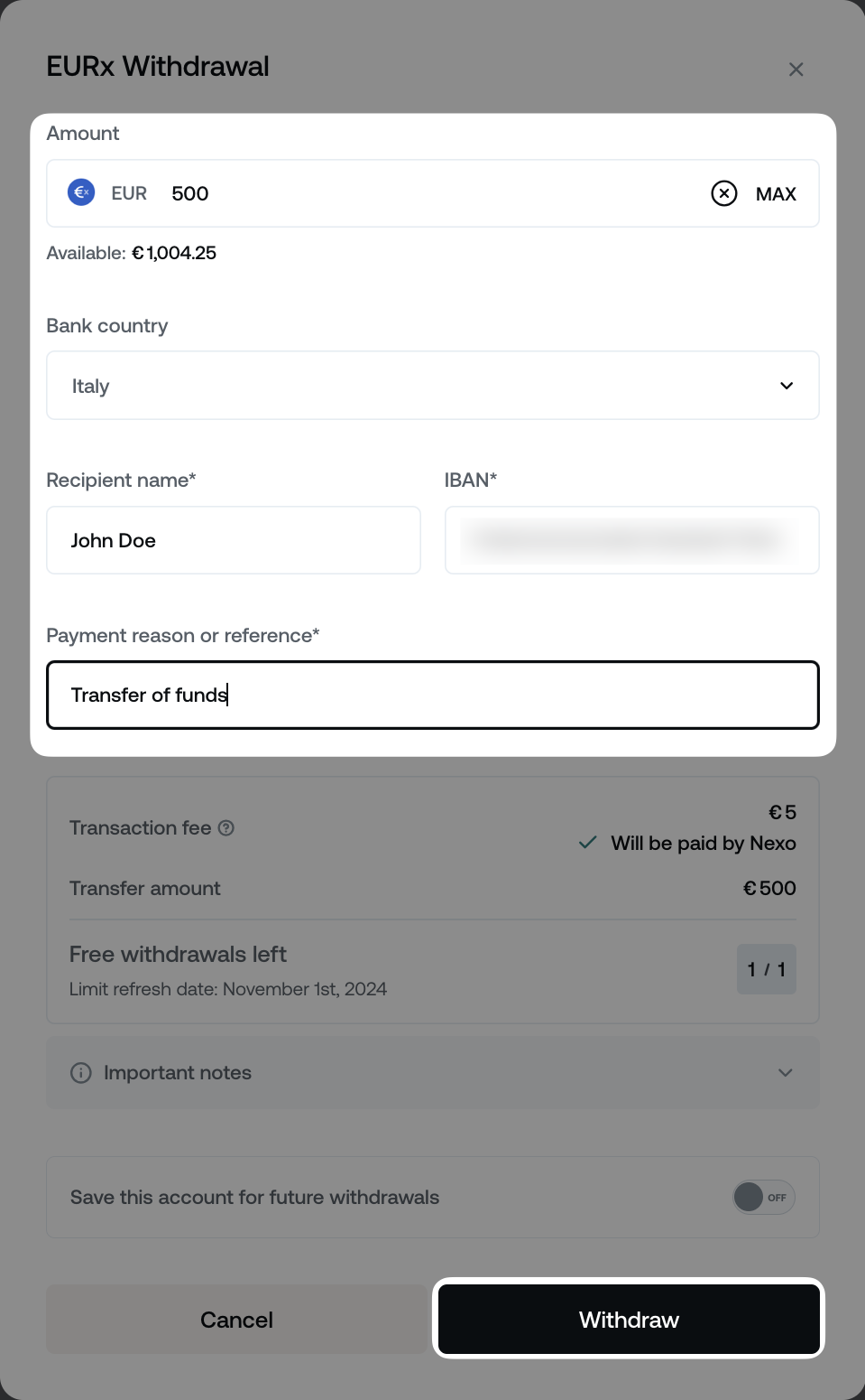 How do I withdraw EURx, GBPx, and USDx from my Nexo account • Nexo
