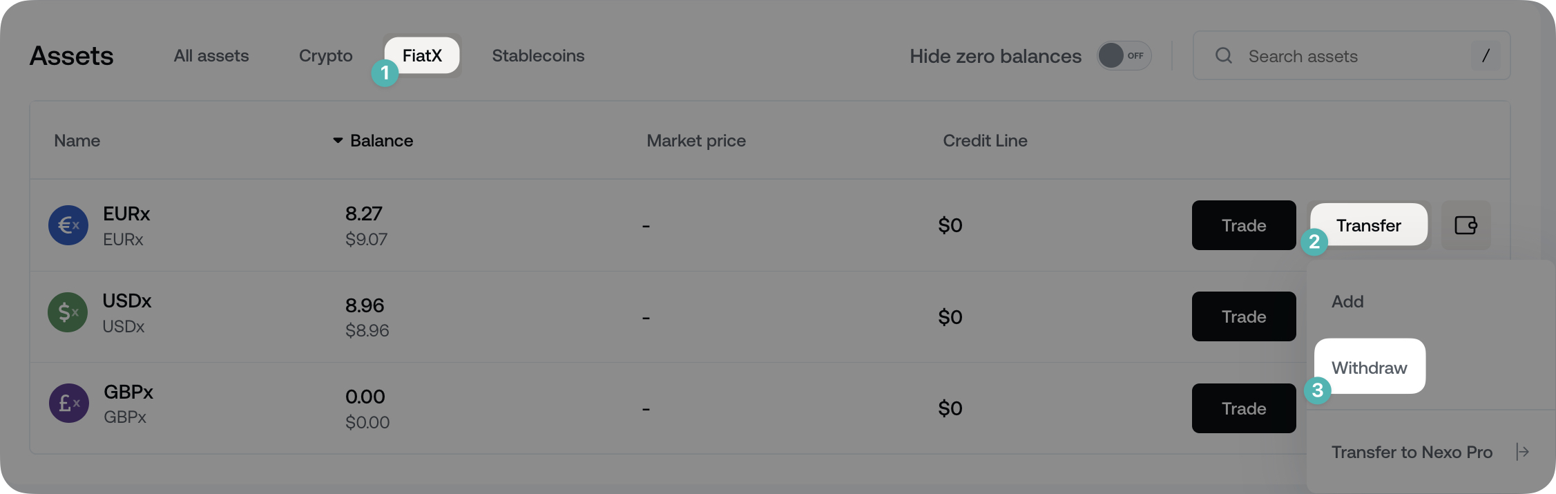 How do I withdraw EURx, GBPx, and USDx from my Nexo account • Nexo